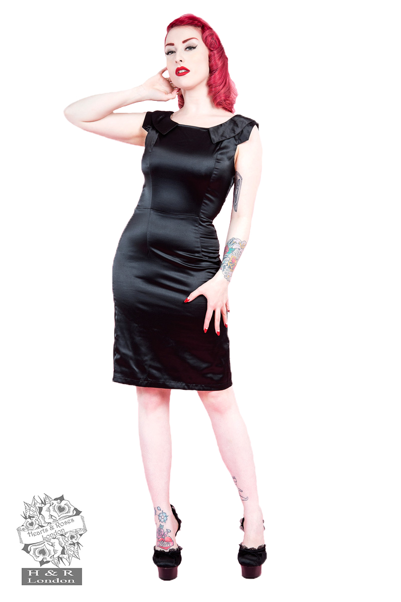 Black Ruched Satin Dress